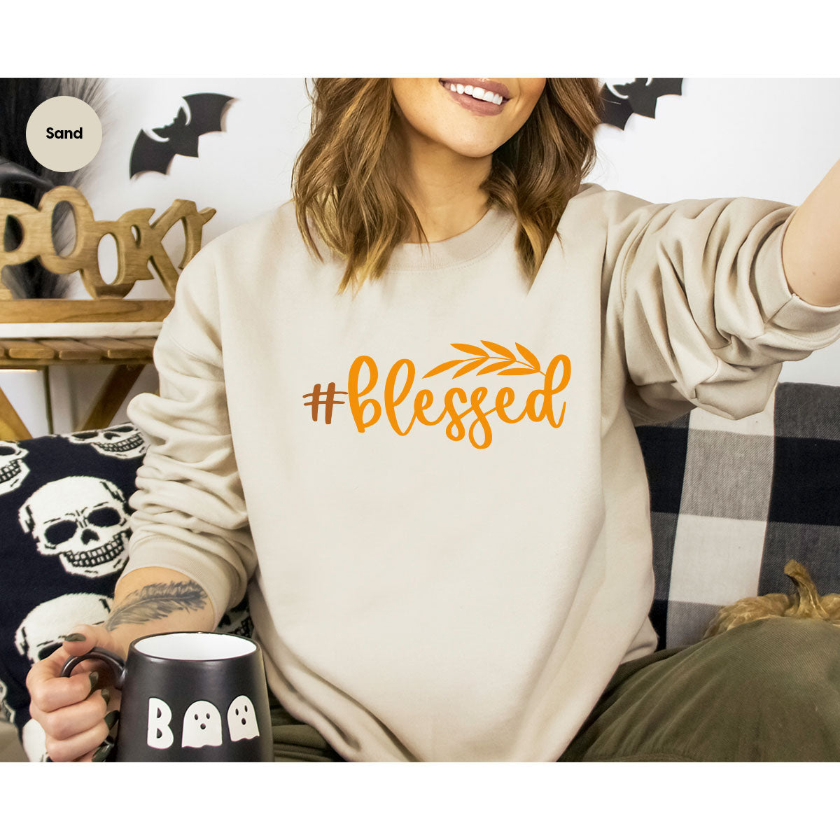 Cute Blessed T-Shirt, Fall Leaves Graphic Tees, Gift for product image 12