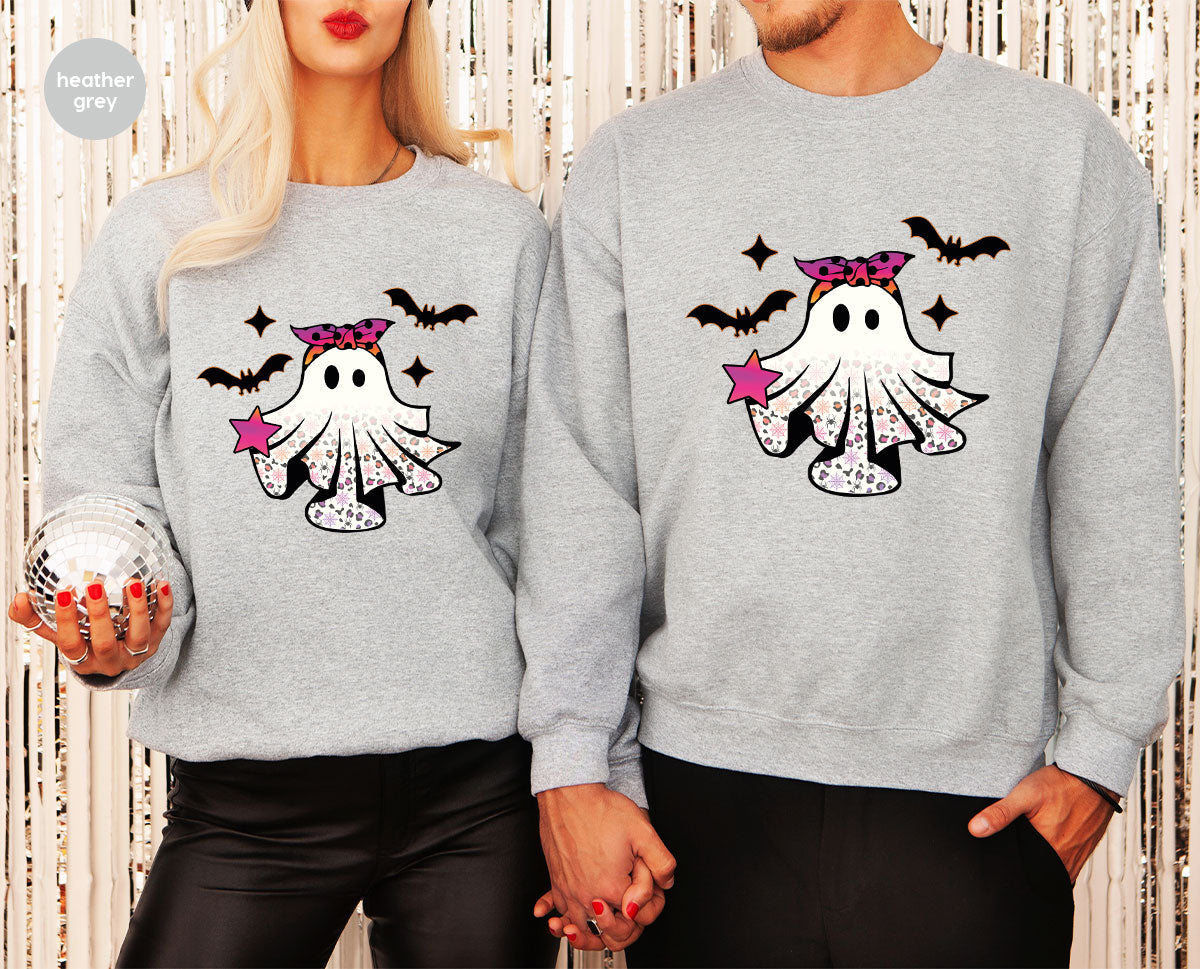 Spooky Season Outfit, Ghost Graphic Tee, Girls Boo Vneck product image 53