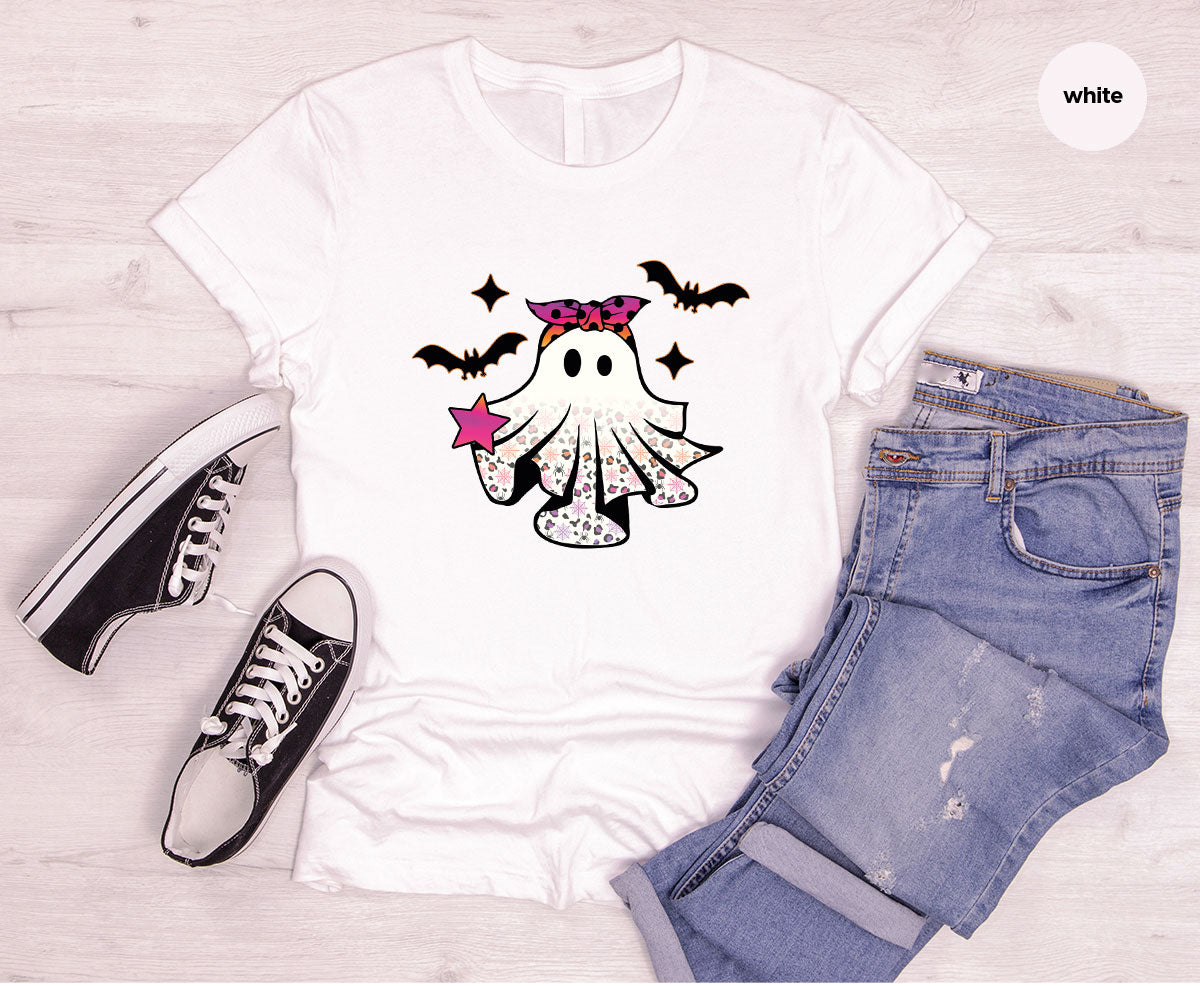 Spooky Season Outfit, Ghost Graphic Tee, Girls Boo Vneck product image 55