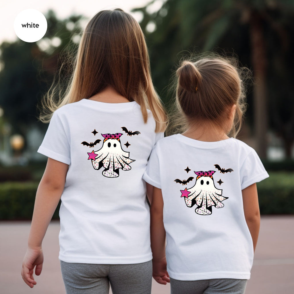 Spooky Season Outfit, Ghost Graphic Tee, Girls Boo Vneck product image 33