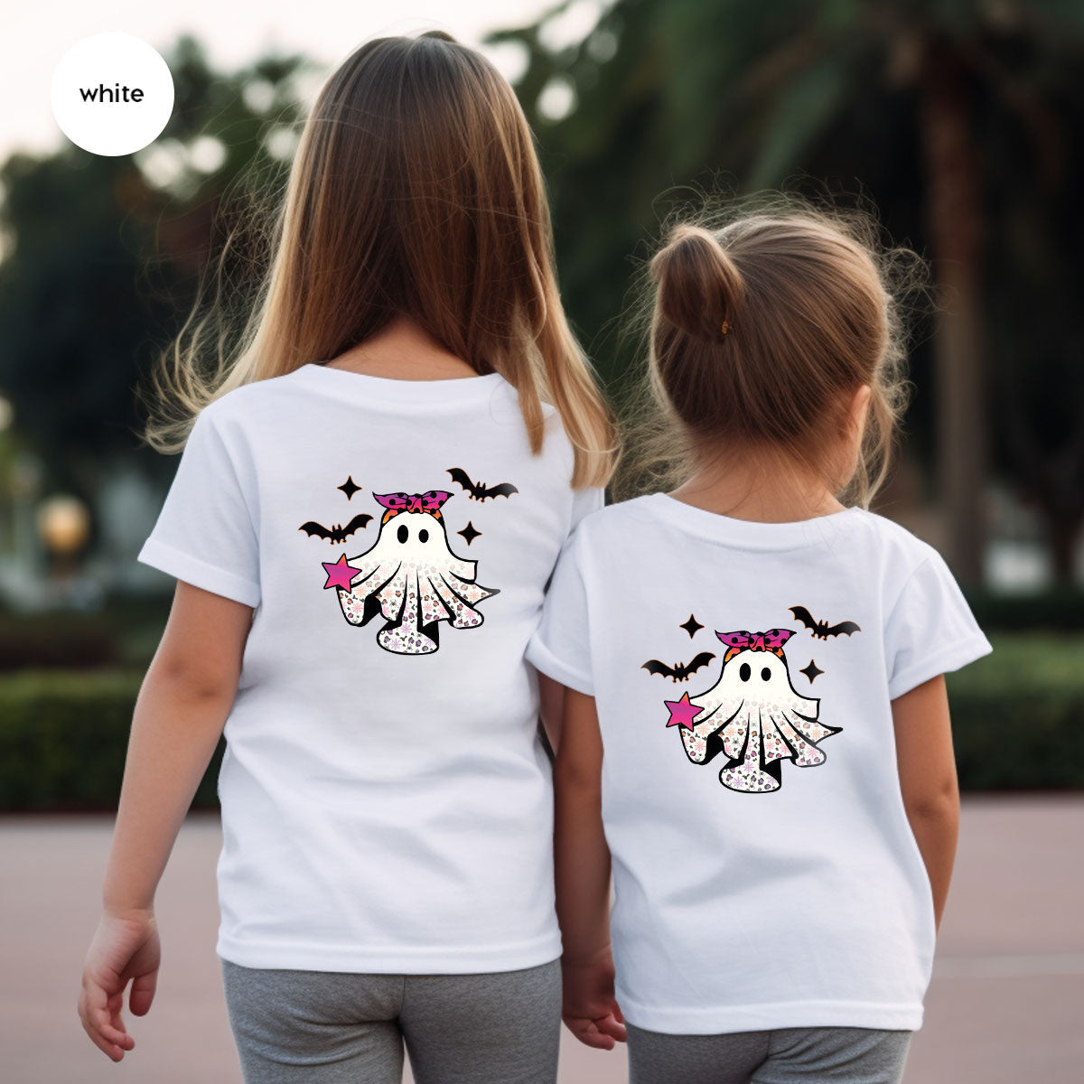 Spooky Season Outfit, Ghost Graphic Tee, Girls Boo Vneck product image 33