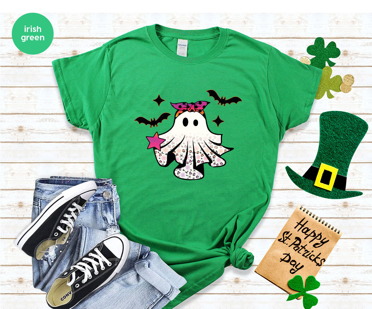 Spooky Season Outfit, Ghost Graphic Tee, Girls Boo Vneck product image 38