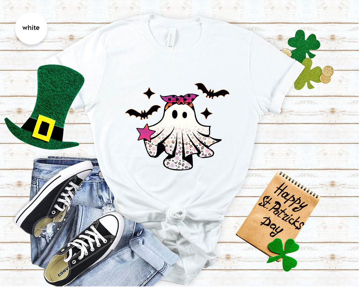 Spooky Season Outfit, Ghost Graphic Tee, Girls Boo Vneck product image 52