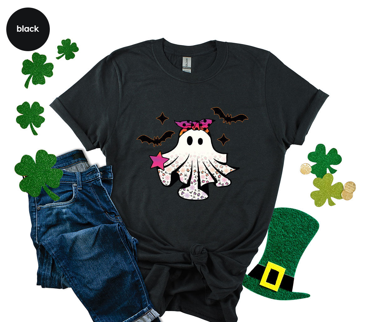 Spooky Season Outfit, Ghost Graphic Tee, Girls Boo Vneck product image 51