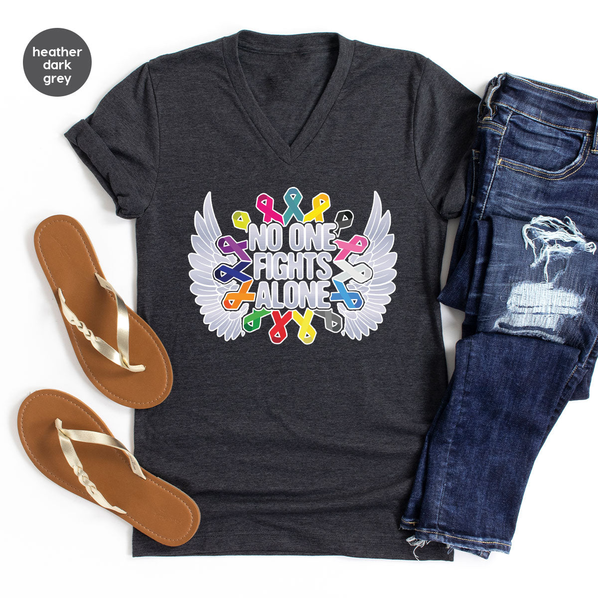 No One Fights Alone Shirt, Cancer Fighter T-Shirt, Warrior product image 1