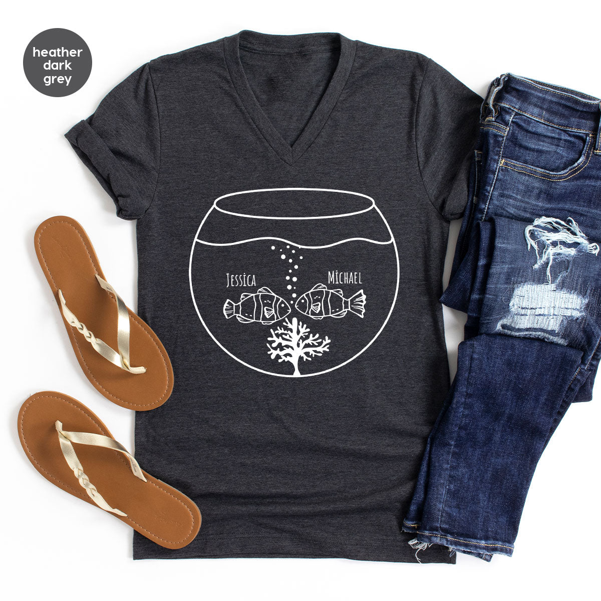 Fish Couple Shirt, Custom Name on T-Shirt, Gift for Couples product image 4