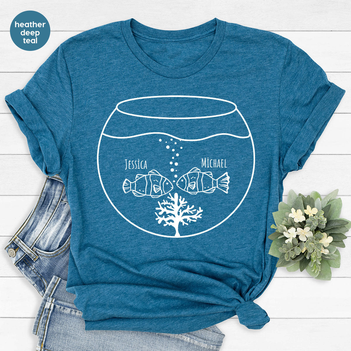 Fish Couple Shirt, Custom Name on T-Shirt, Gift for Couples product image 5