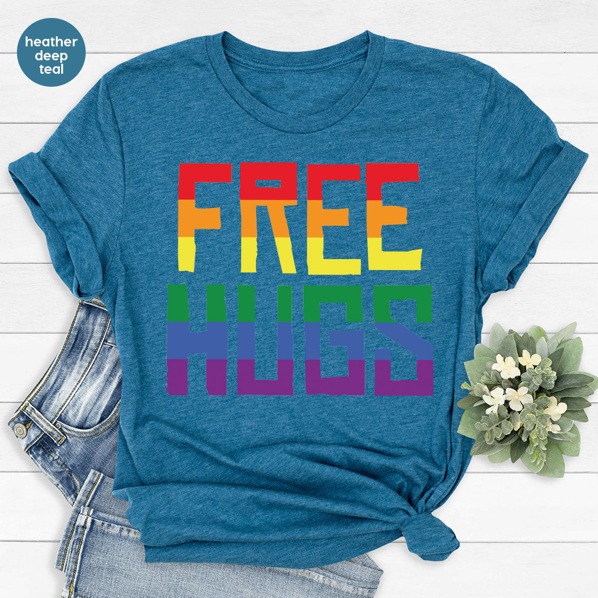 Cute LGBT Shirt, Free Hugs T-Shirt, Lovely Pride for product image 3
