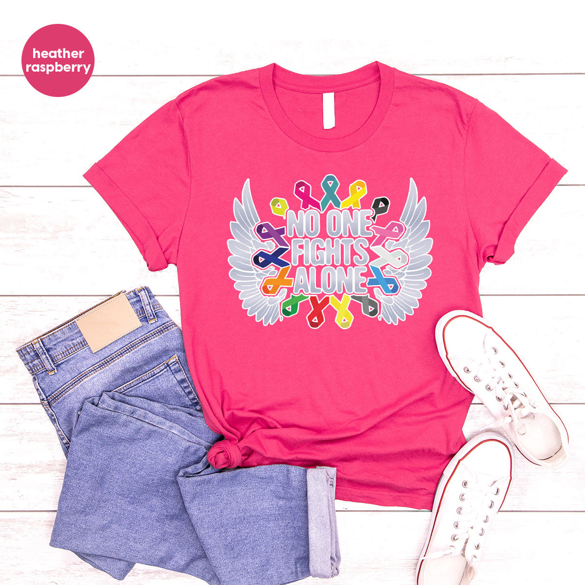 No One Fights Alone Shirt, Cancer Fighter T-Shirt, Warrior product image 10
