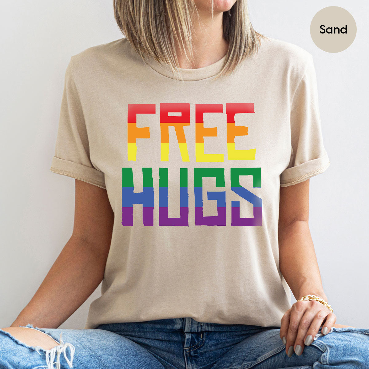 Cute LGBT Shirt, Free Hugs T-Shirt, Lovely Pride for product image 14