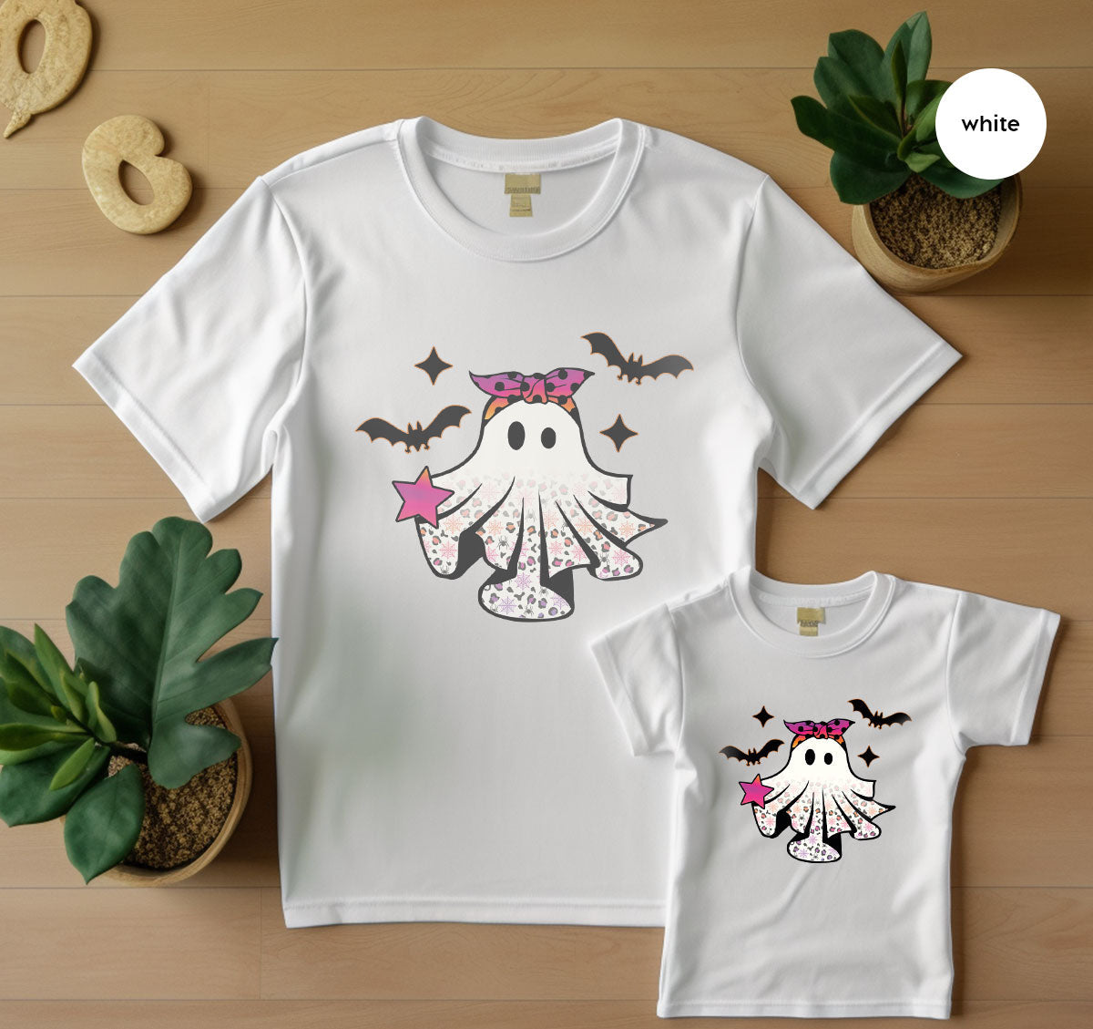 Spooky Season Outfit, Ghost Graphic Tee, Girls Boo Vneck product image 59