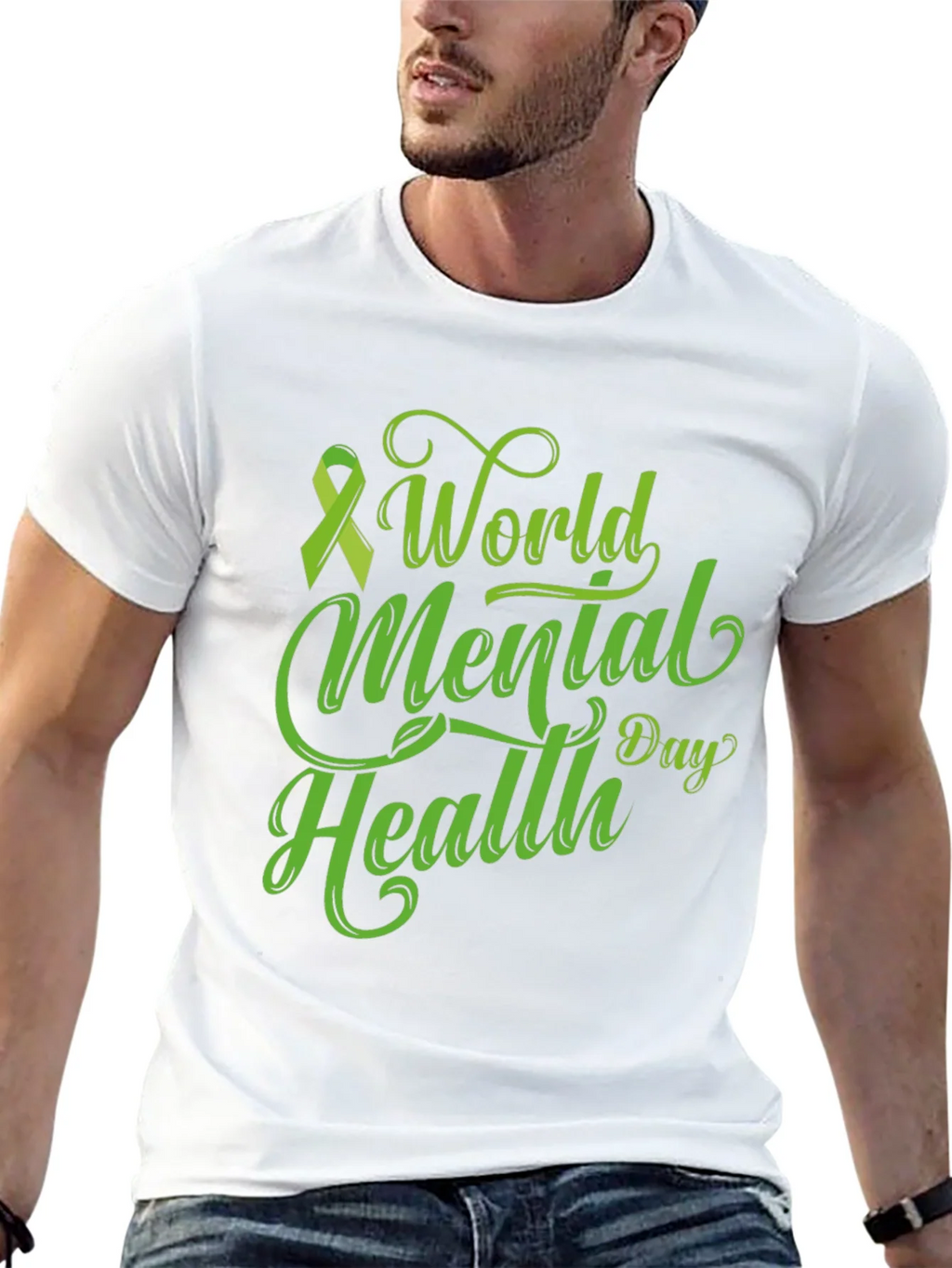 World Mental Health Day T-Shirt Green Ribbon product image 10