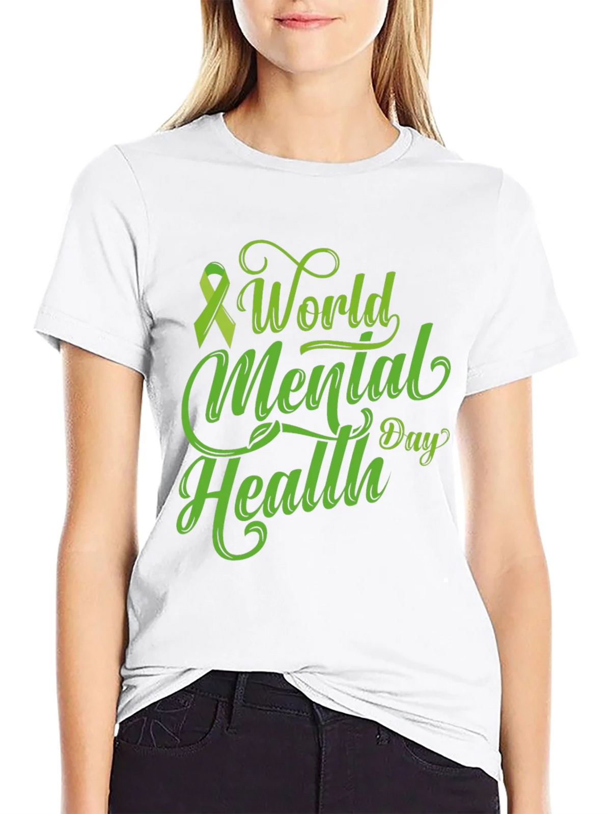 World Mental Health Day T-Shirt Green Ribbon product image 6