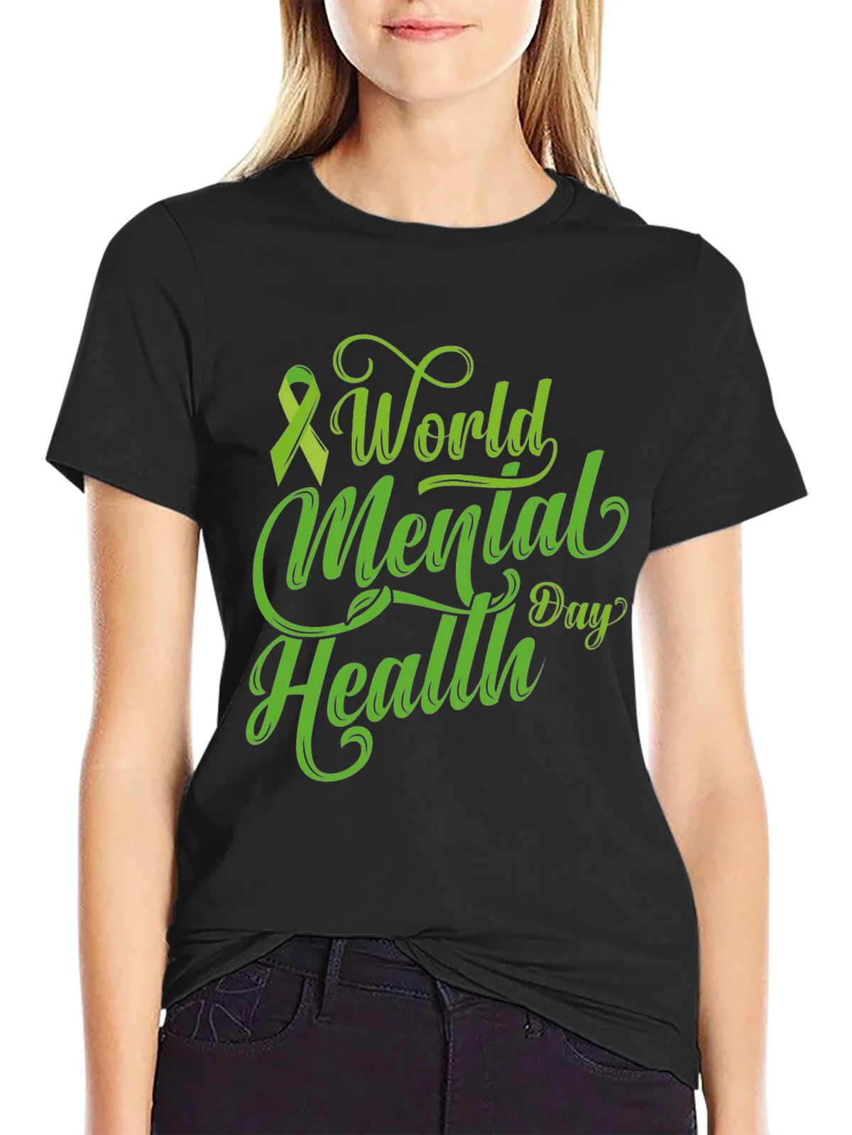 World Mental Health Day T-Shirt Green Ribbon product image 1