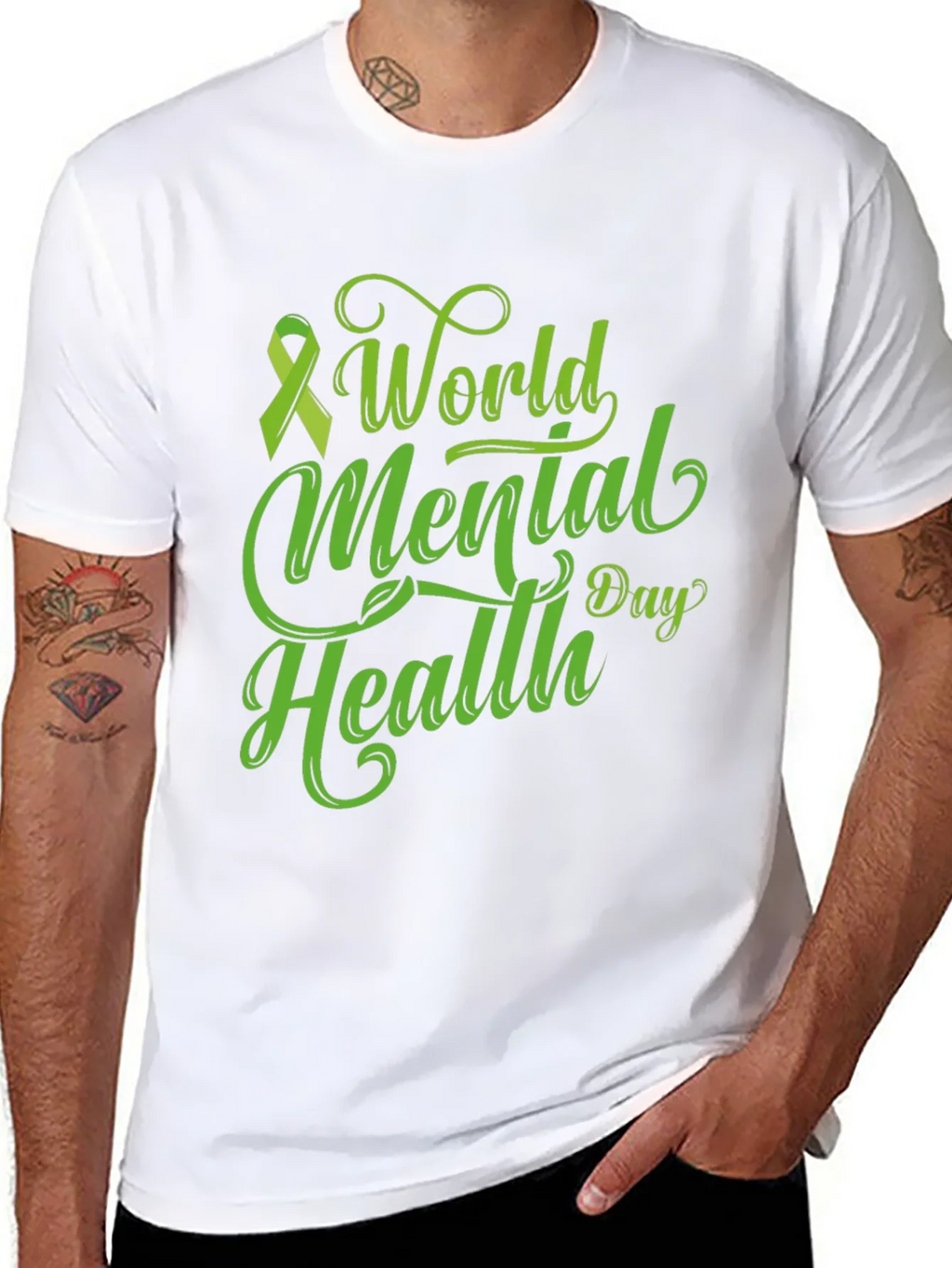 World Mental Health Day T-Shirt Green Ribbon product image 5