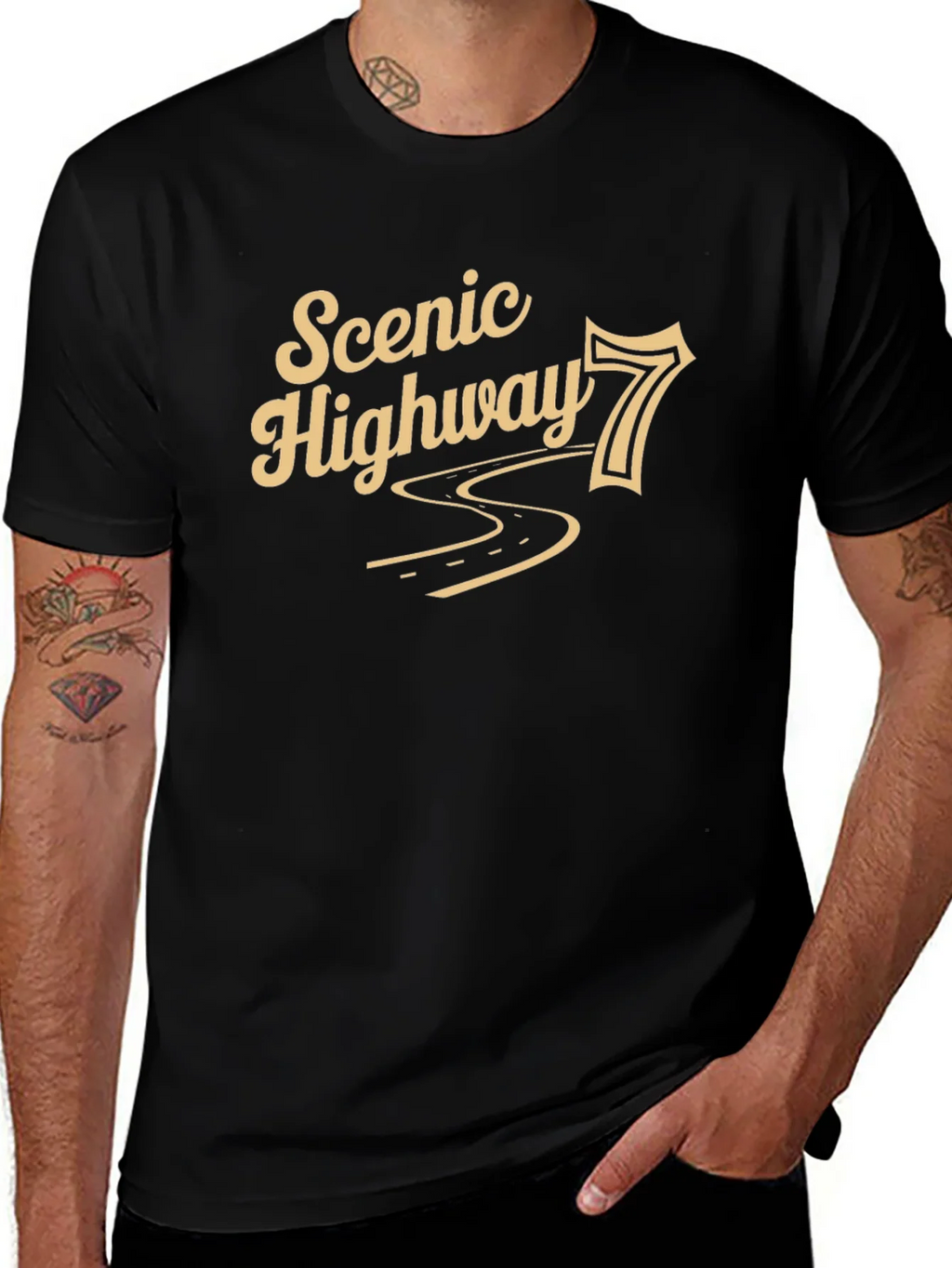 Scenic Highway 7 Black Graphic T-Shirt product image 1