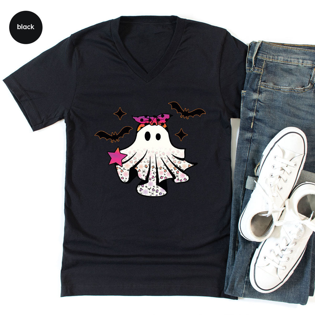 Spooky Season Outfit, Ghost Graphic Tee, Girls Boo Vneck product image 67