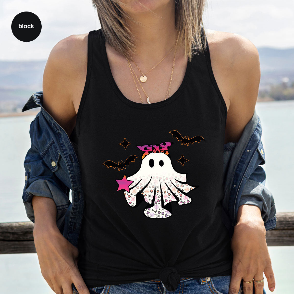 Spooky Season Outfit, Ghost Graphic Tee, Girls Boo Vneck product image 65