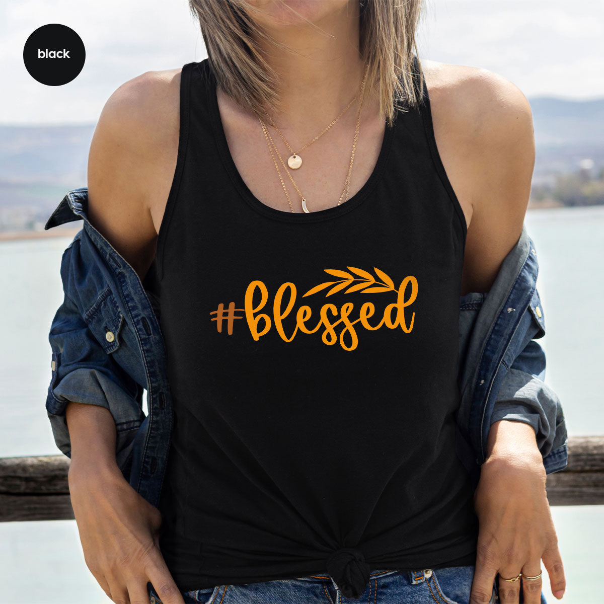 Cute Blessed T-Shirt, Fall Leaves Graphic Tees, Gift for product image 32