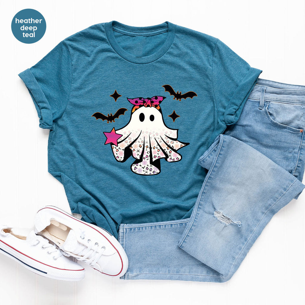 Spooky Season Outfit, Ghost Graphic Tee, Girls Boo Vneck product image 70
