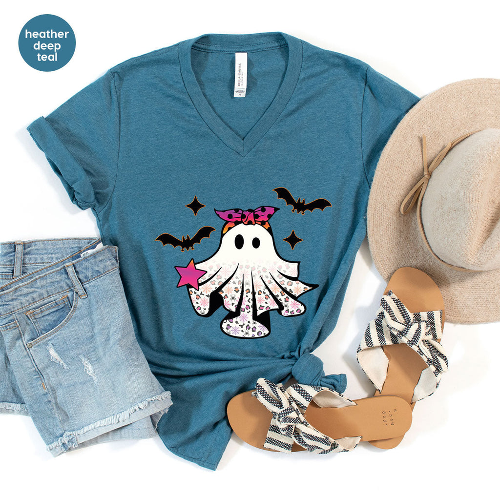 Spooky Season Outfit, Ghost Graphic Tee, Girls Boo Vneck product image 72