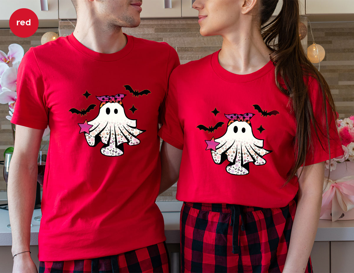 Spooky Season Outfit, Ghost Graphic Tee, Girls Boo Vneck product image 75