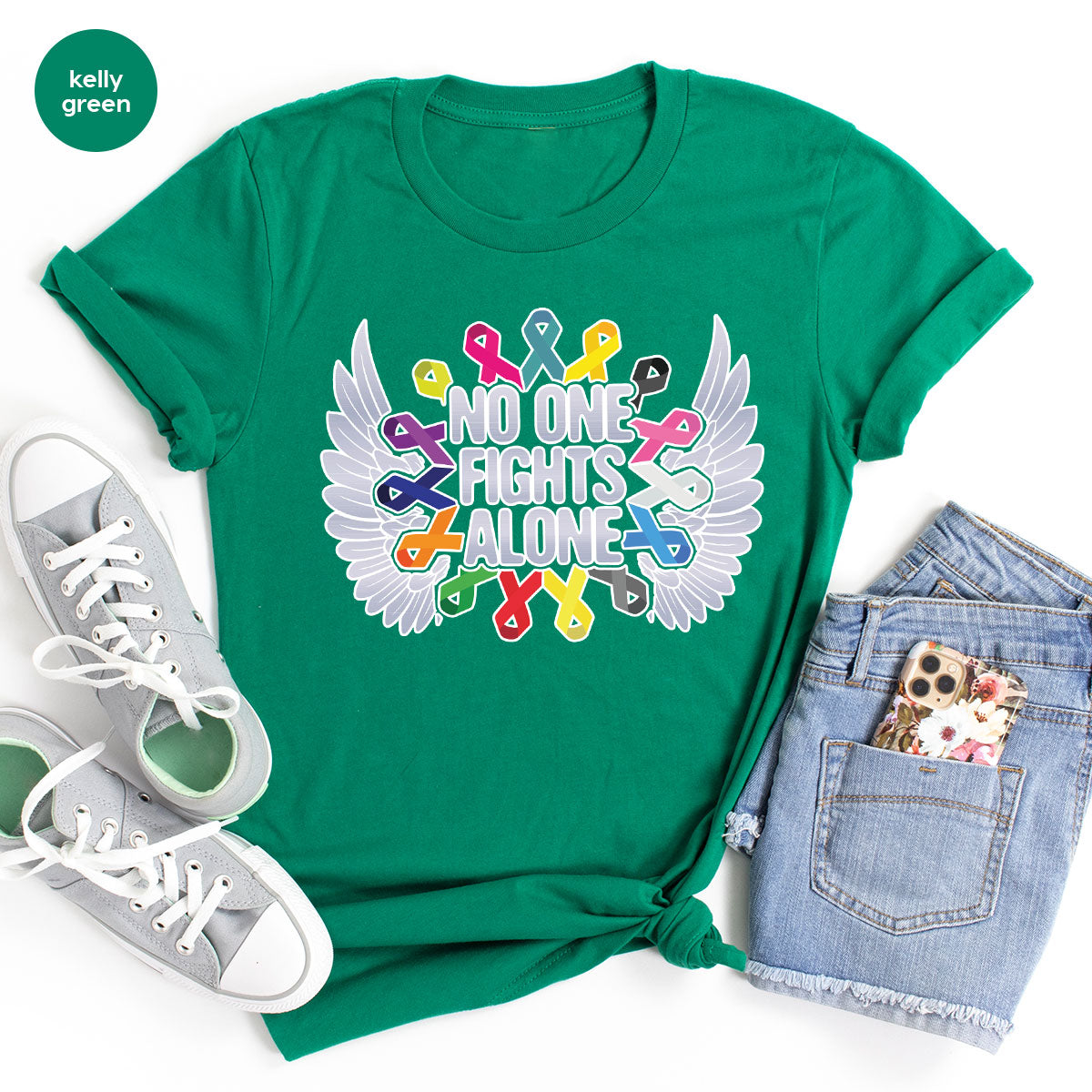 No One Fights Alone Shirt, Cancer Fighter T-Shirt, Warrior product image 34