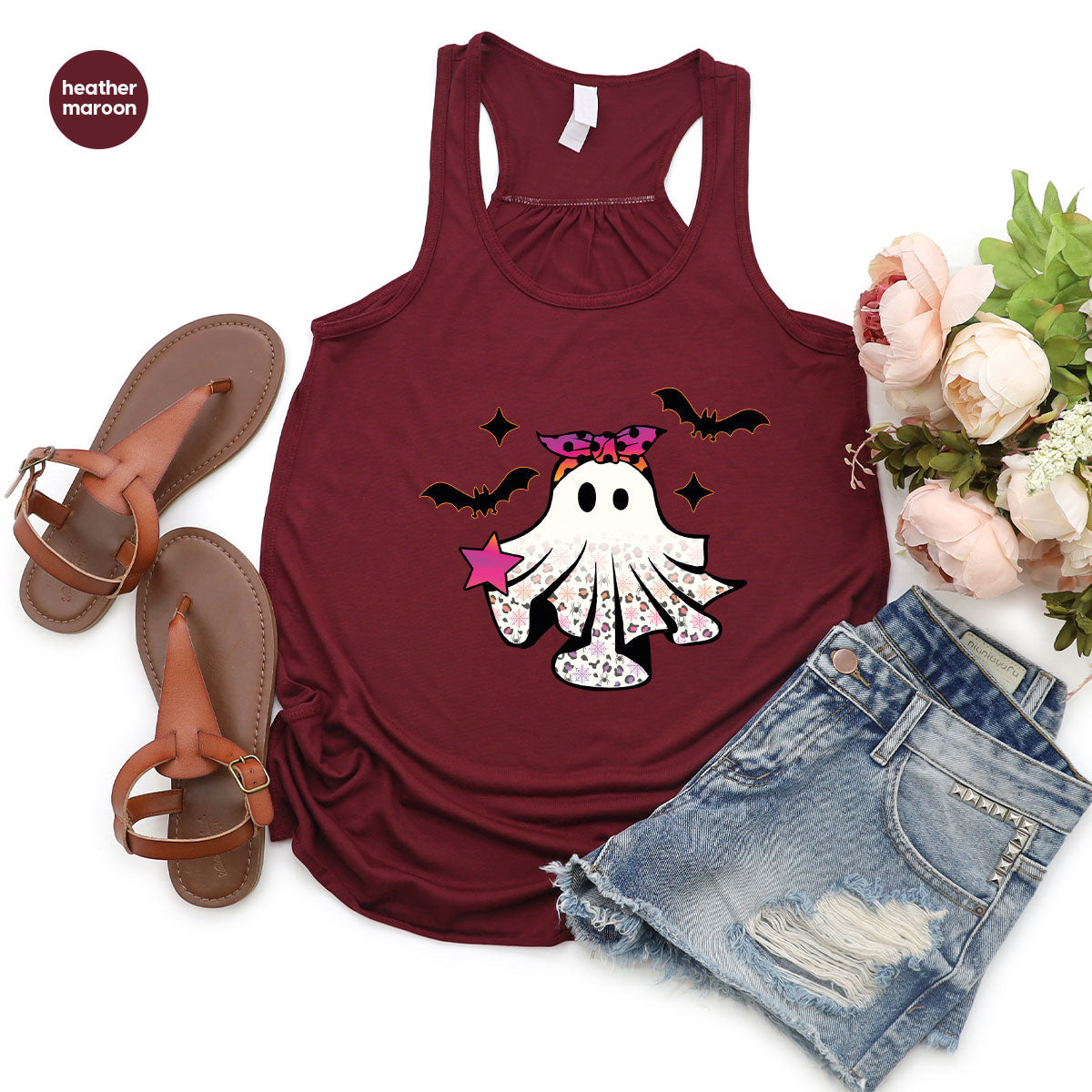 Spooky Season Outfit, Ghost Graphic Tee, Girls Boo Vneck product image 84