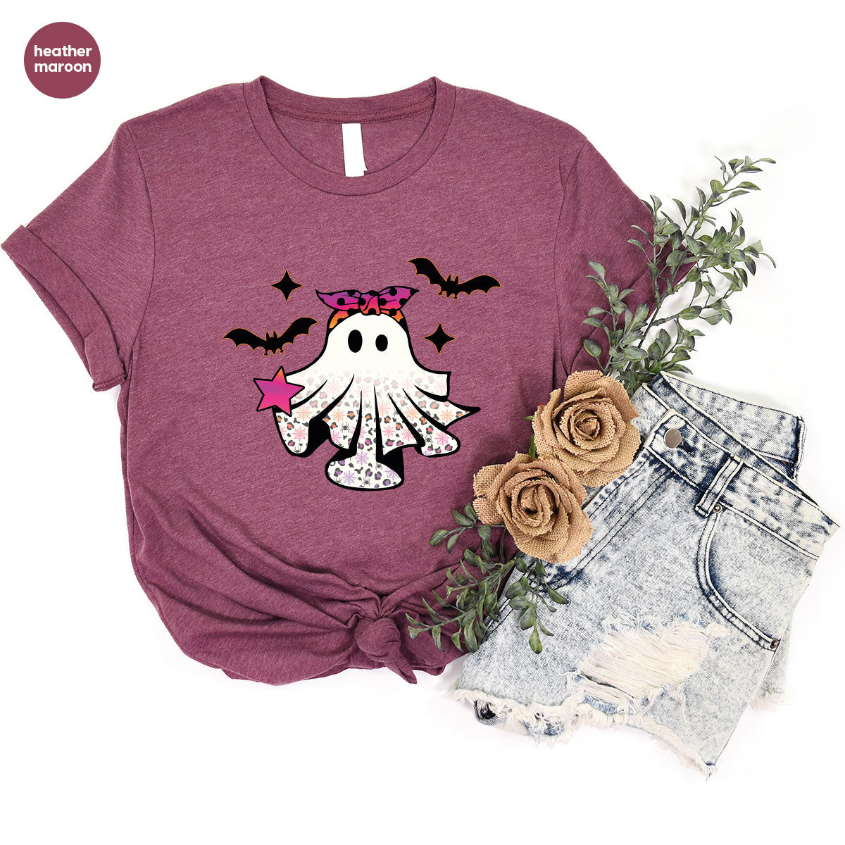 Spooky Season Outfit, Ghost Graphic Tee, Girls Boo Vneck product image 82