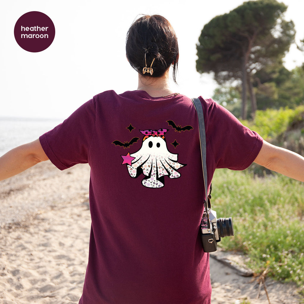 Spooky Season Outfit, Ghost Graphic Tee, Girls Boo Vneck product image 83