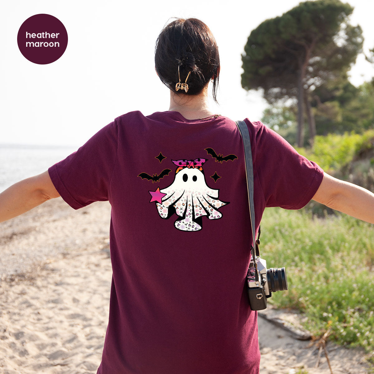 Spooky Season Outfit, Ghost Graphic Tee, Girls Boo Vneck product image 83