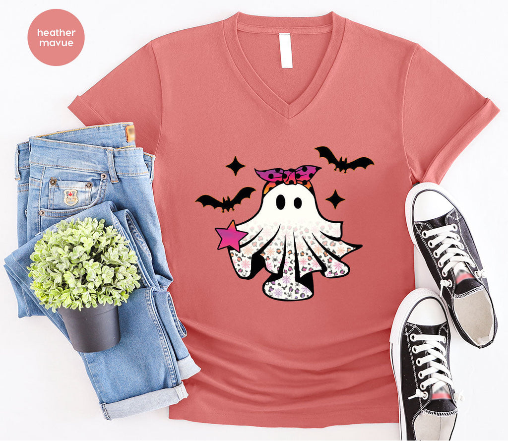 Spooky Season Outfit, Ghost Graphic Tee, Girls Boo Vneck product image 87