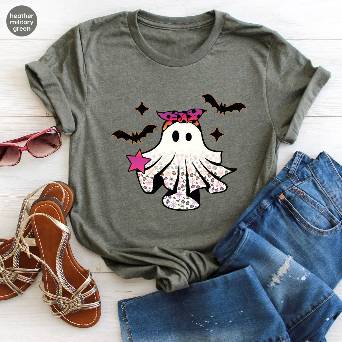 Spooky Season Outfit, Ghost Graphic Tee, Girls Boo Vneck product image 88