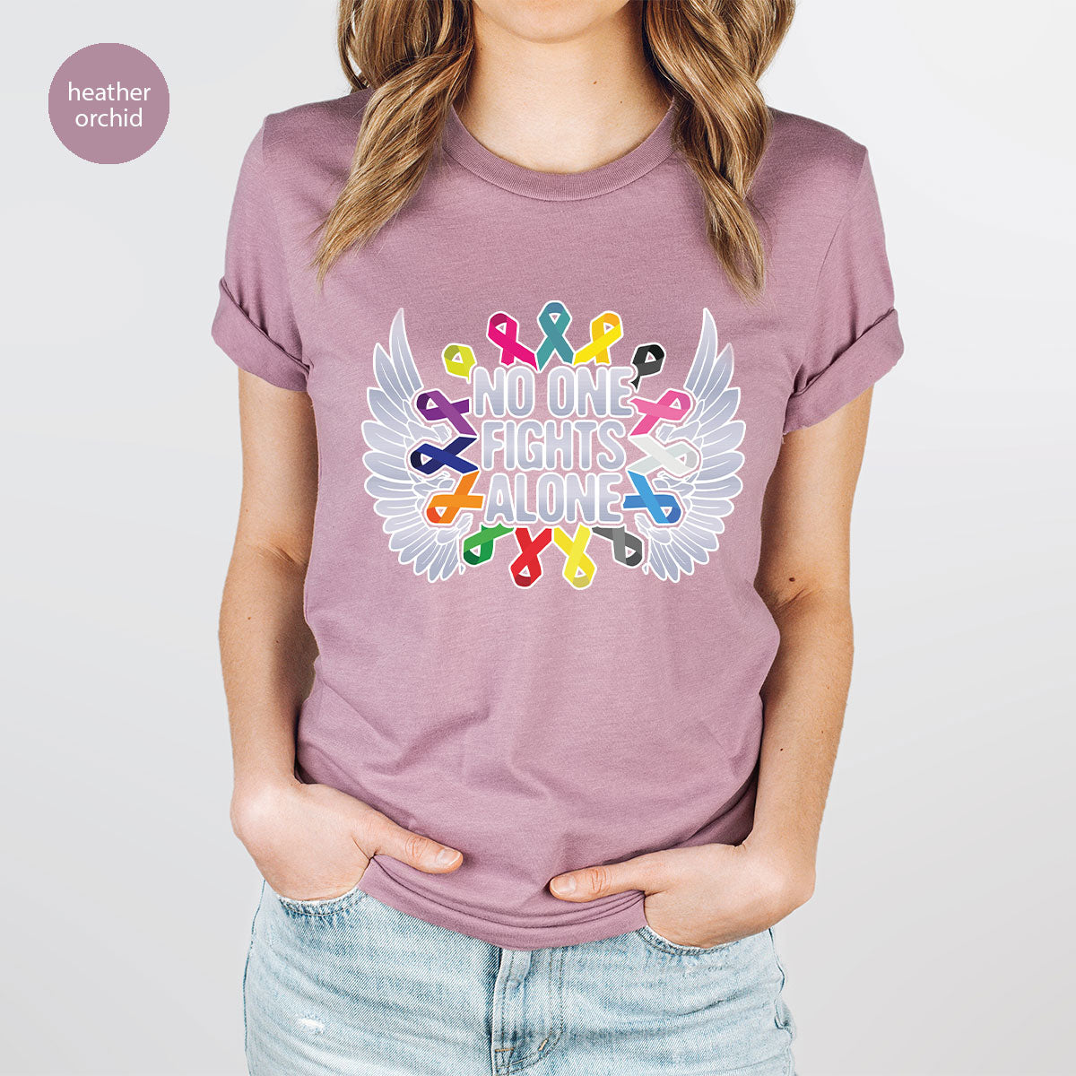 No One Fights Alone Shirt, Cancer Fighter T-Shirt, Warrior product image 41
