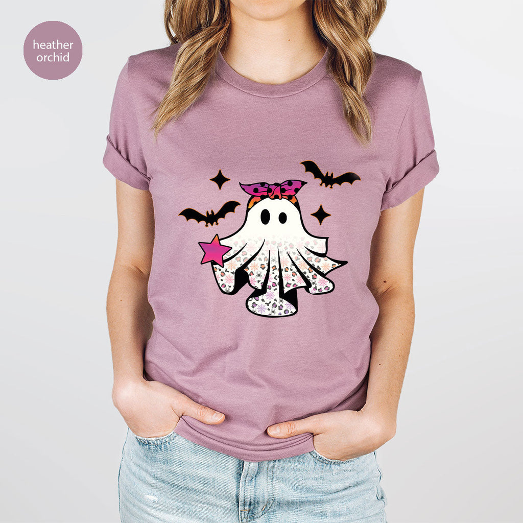 Spooky Season Outfit, Ghost Graphic Tee, Girls Boo Vneck product image 90