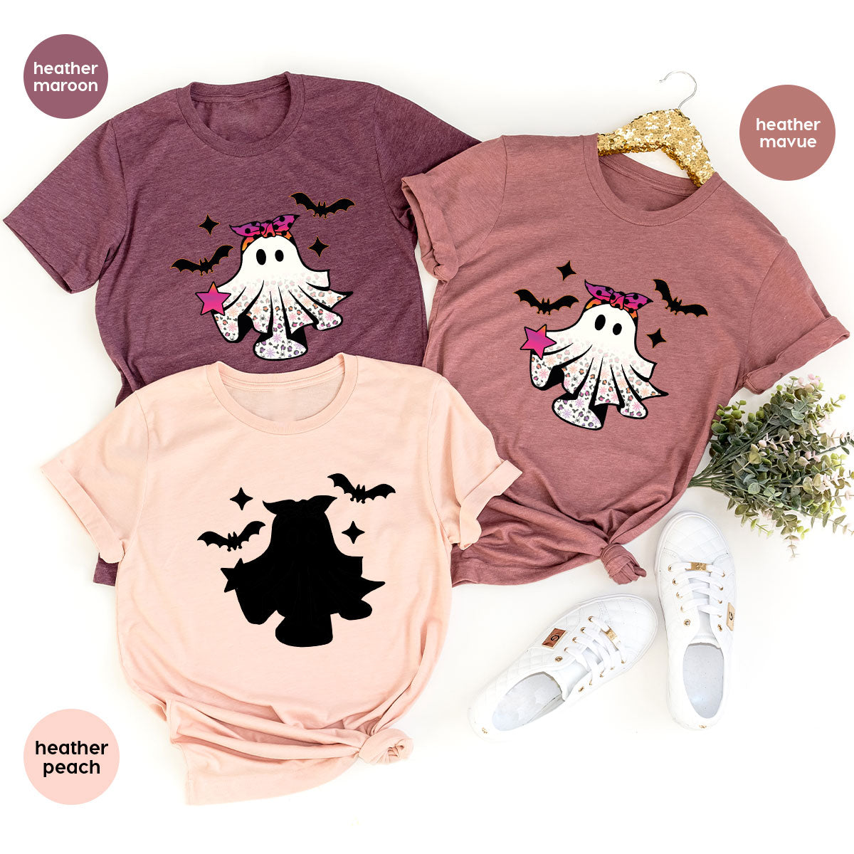 Spooky Season Outfit, Ghost Graphic Tee, Girls Boo Vneck product image 92