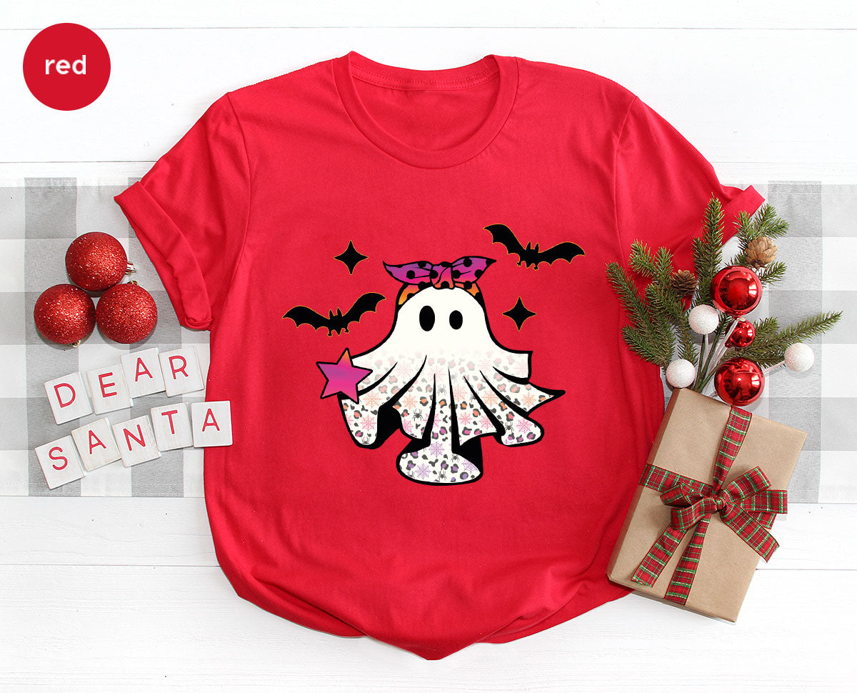 Spooky Season Outfit, Ghost Graphic Tee, Girls Boo Vneck product image 95