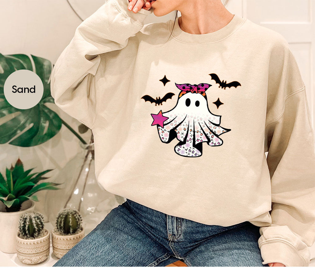 Spooky Season Outfit, Ghost Graphic Tee, Girls Boo Vneck product image 97