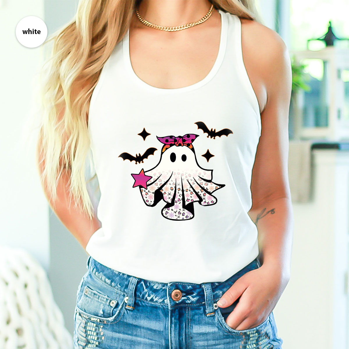 Spooky Season Outfit, Ghost Graphic Tee, Girls Boo Vneck product image 103