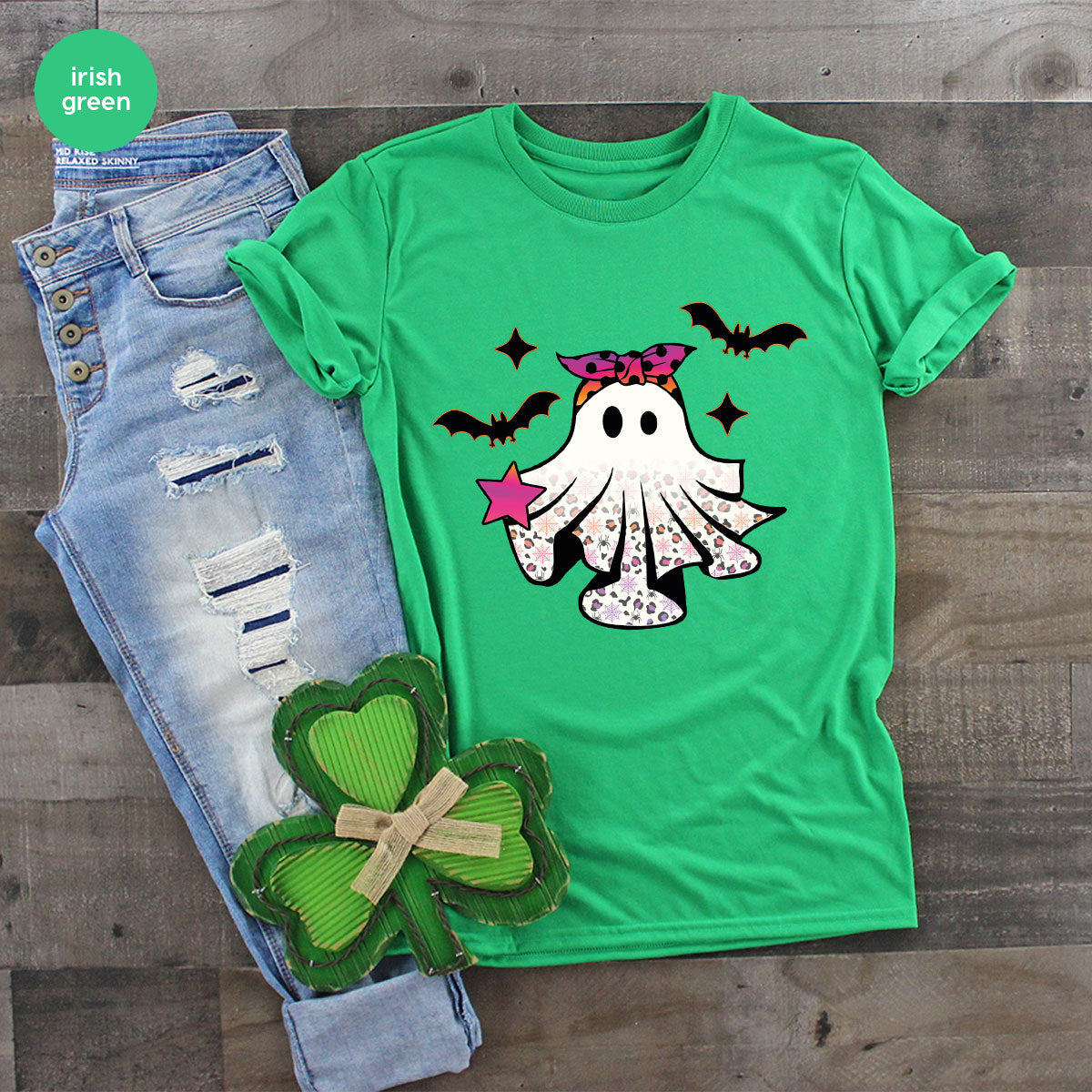 Spooky Season Outfit, Ghost Graphic Tee, Girls Boo Vneck product image 80