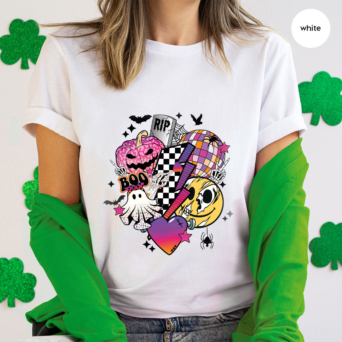 Retro Halloween Shirt, Spooky Pumpkin Cool Checkered Outfit product image 100