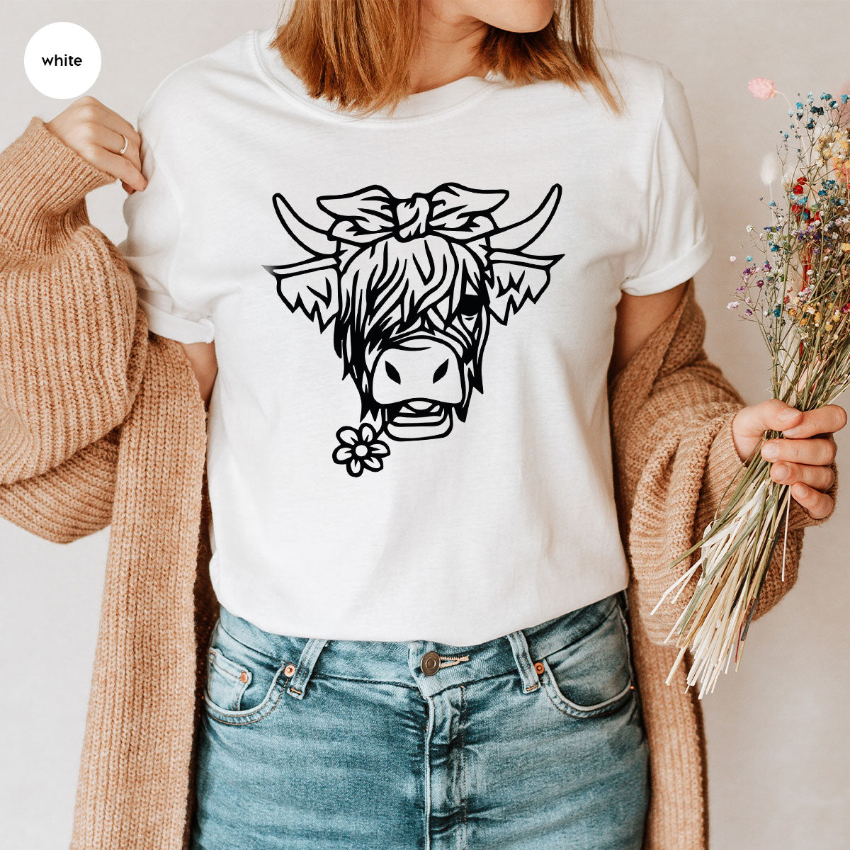Cool Bull Shirt, With Flower T-Shirt, Funny product image 12