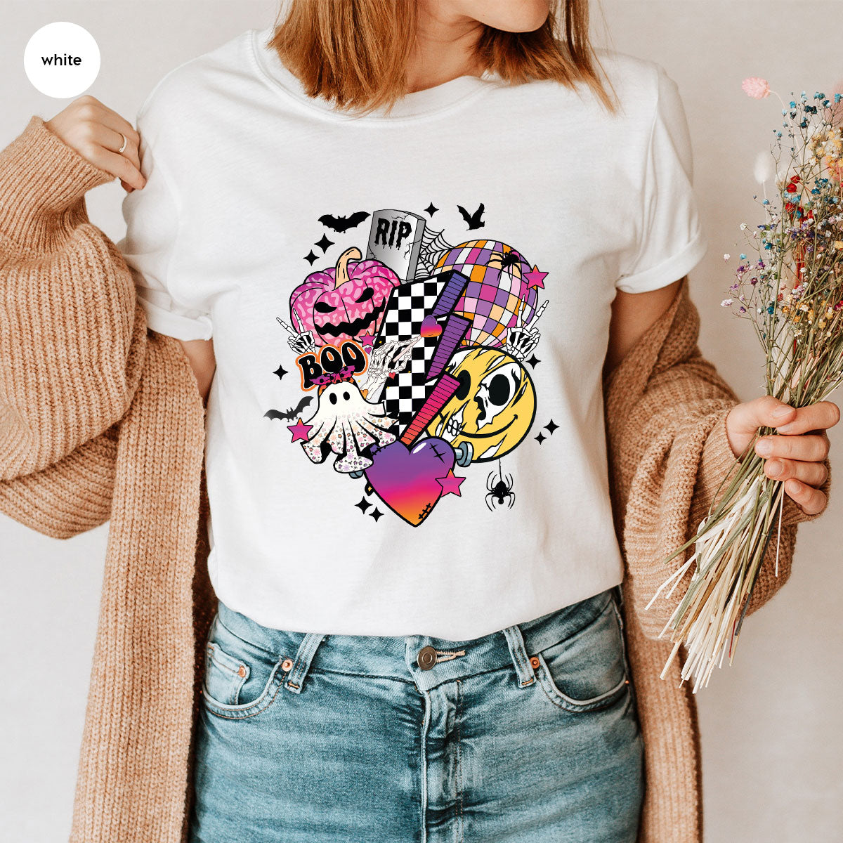 Retro Halloween Shirt, Spooky Pumpkin Cool Checkered Outfit product image 102