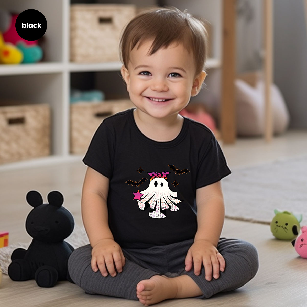 Spooky Season Outfit, Ghost Graphic Tee, Girls Boo Vneck product image 63