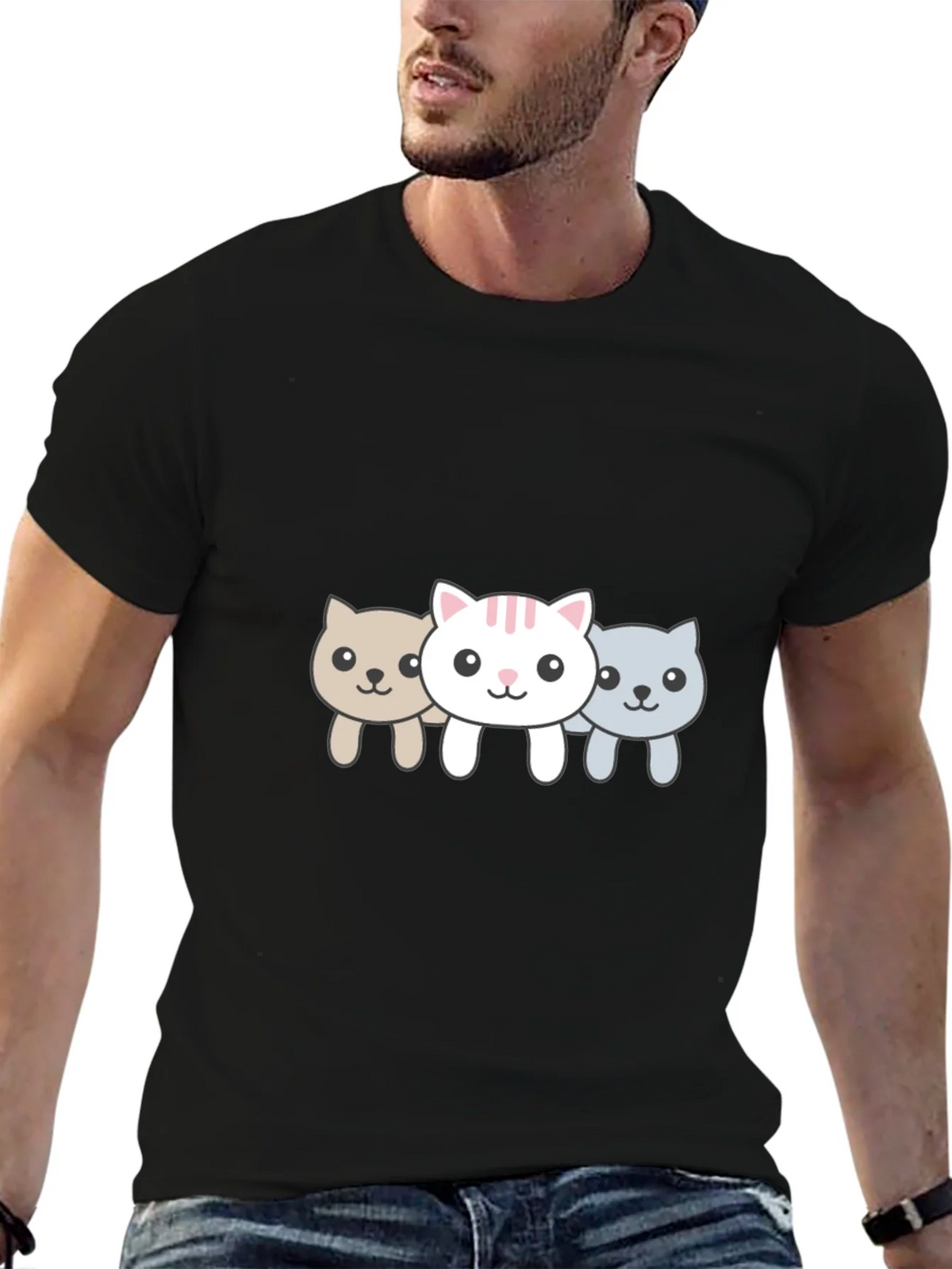 Cute Cat Trio Black Graphic Tee product image 3