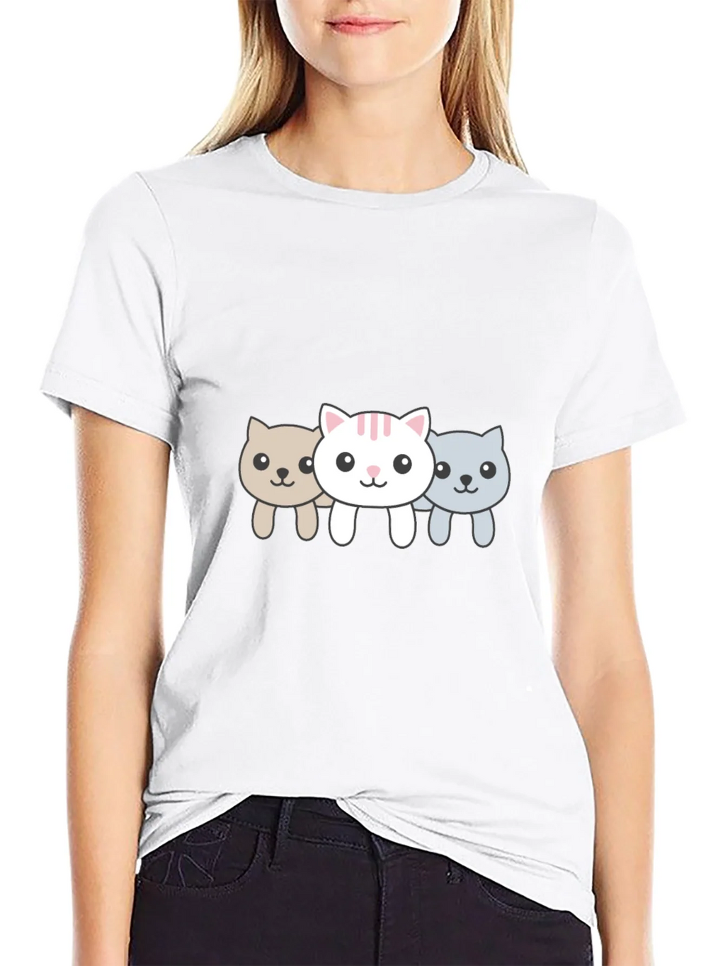 Cute Cat Trio Black Graphic Tee product image 5