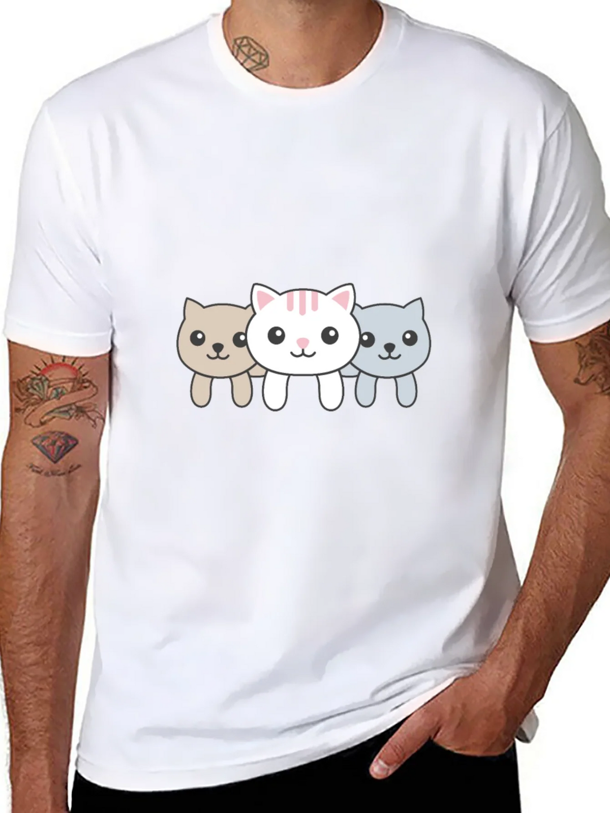 Cute Cat Trio Black Graphic Tee product image 4