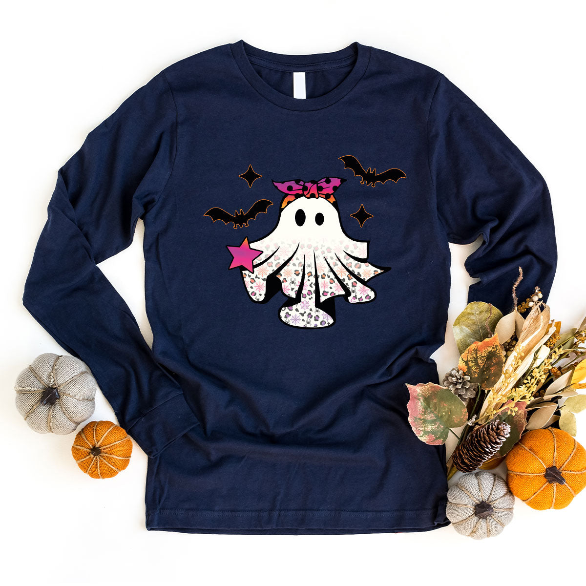 Spooky Season Outfit, Ghost Graphic Tee, Girls Boo Vneck product image 106