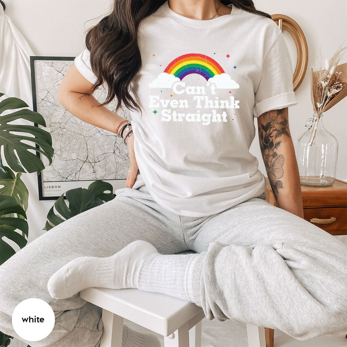 Can I Even Think Straight Shirt, Rainbow T-Shirt, LGBT product image 60