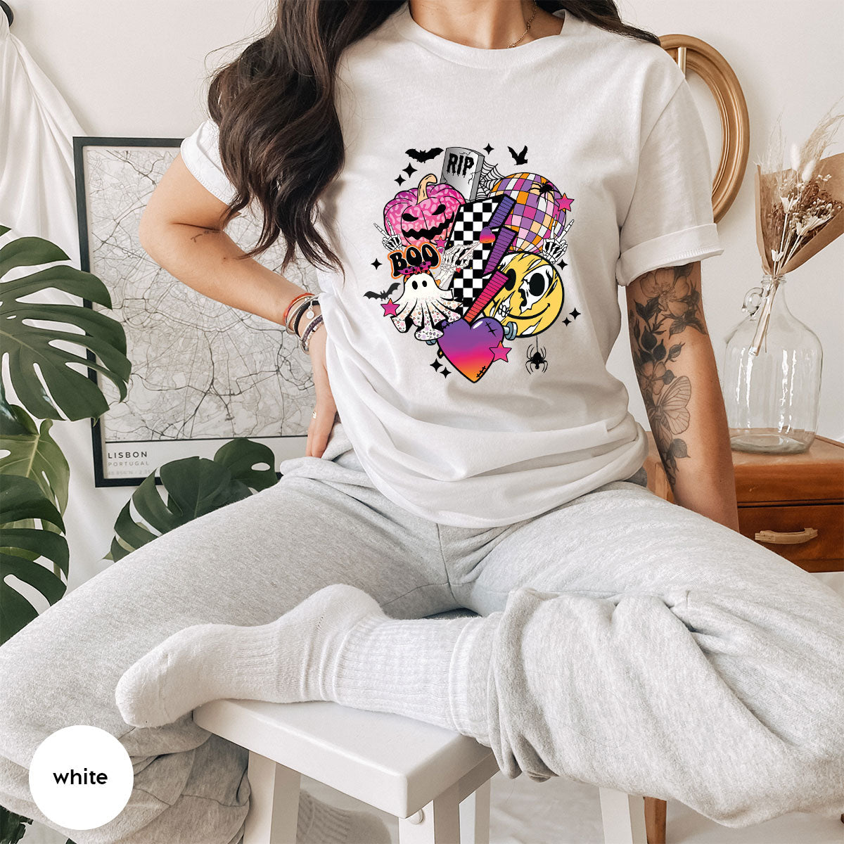 Retro Halloween Shirt, Spooky Pumpkin Cool Checkered Outfit product image 109